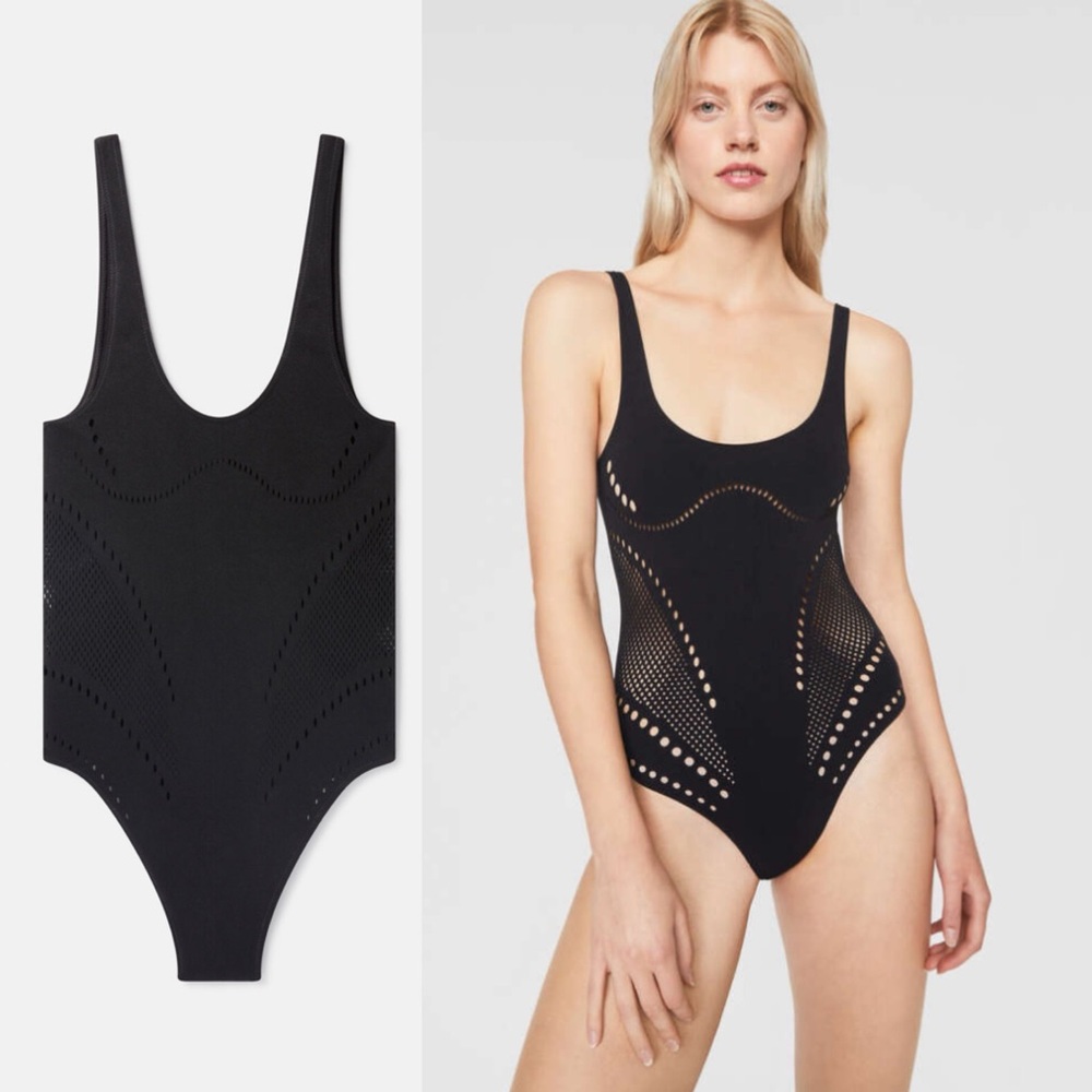 Stella McCartney Stellawear Bodysuit Laser Cut Perforations Black